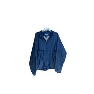 Lands End Womens Blue Windbreaker Jacket Lightweight, Zip Front w/ Pockets sz L